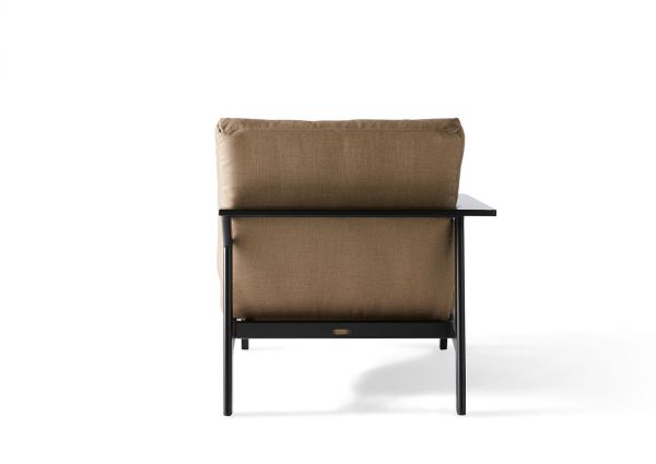 The Dakoda Cushion LAF Sectional End Unit, featuring a brown cushion and a black metal frame, is shown from the back against a plain white background.