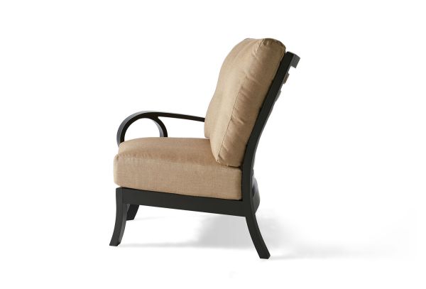 Side view of the Eclipse LAF Sectional End Unit featuring a beige cushioned seat and backrest. It has a dark wooden frame with curved armrests and sturdy legs, set against a plain white background.