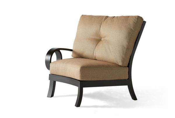 The Eclipse LAF Sectional End Unit is a cushioned armchair featuring a dark wood frame and curved armrests. It includes beige, tufted cushions and is shown against a white background.