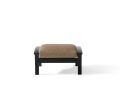 The Eclipse Ottoman is a small, black wooden footstool featuring a brown cushioned top, displayed against a plain white background.